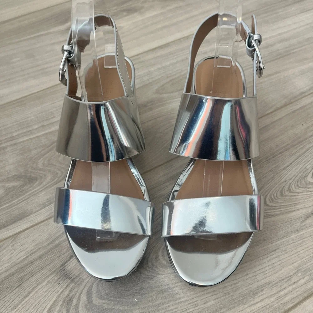 Aerosoles Camilia Platform Sandals Retro Silver 7.5 Metallic Block Heel